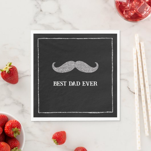 Serviette En Papier Moustache en argent noir meilleur papa jamais (En situation)
