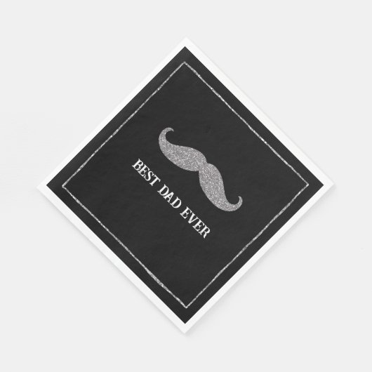 Serviette En Papier Moustache en argent noir meilleur papa jamais (Coin)