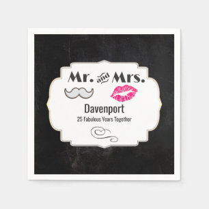 Serviette En Papier Moustache & Lèvres M. & Mme - Anniversaire