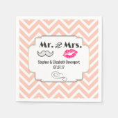 Serviette En Papier Moustache & Lèvres M. & Mme Peach Chevron Mariage (Devant)