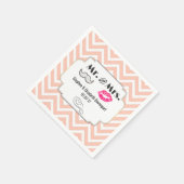 Serviette En Papier Moustache & Lèvres M. & Mme Peach Chevron Mariage (Coin)