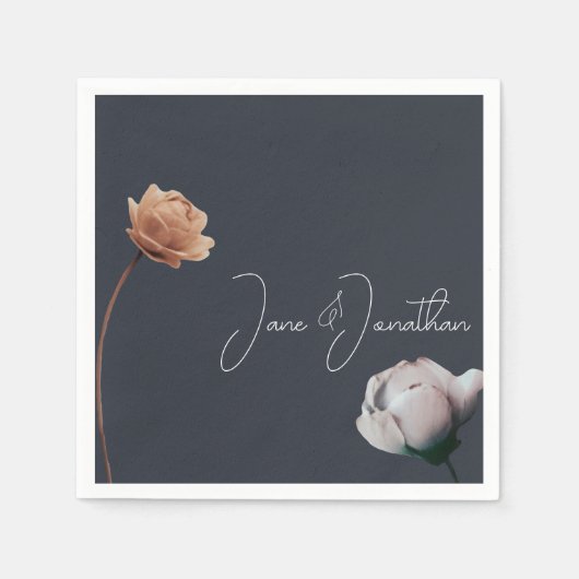 Serviette En Papier Mouteux bleu foncé fleur minimale (Devant)