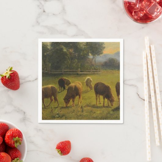 Serviette En Papier Moutons dans un paysage rural (ferme française) (En situation)