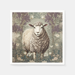 Serviette En Papier Moutons Élégants Fond De Fleur De Lavande