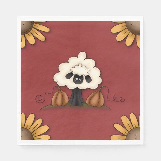 Serviette En Papier Moutons Et Fleurs (Devant)