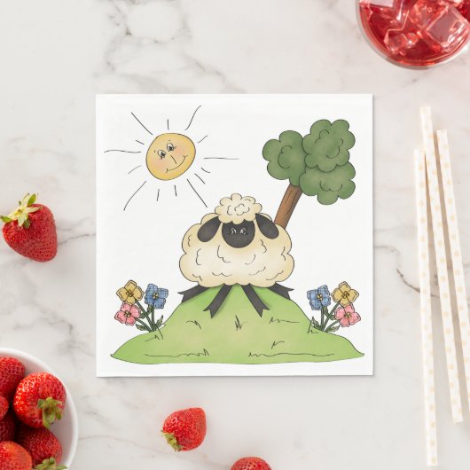 Serviette En Papier Moutons Sur Un Papier Collé (En situation)