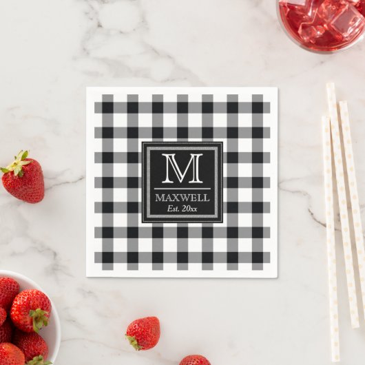 Serviette En Papier Moyenne Rustic Buffalo Checks Monogramme Nom Année (En situation)