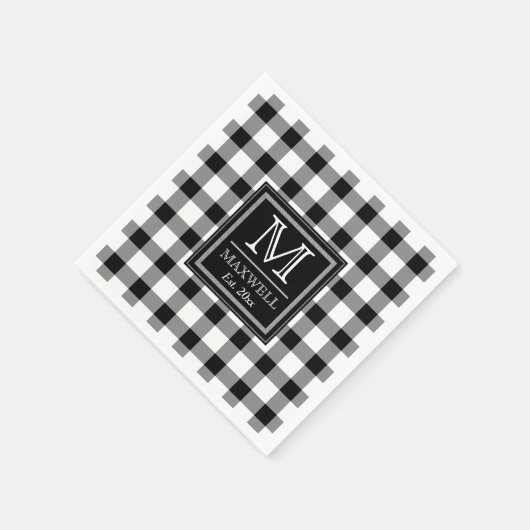 Serviette En Papier Moyenne Rustic Buffalo Checks Monogramme Nom Année (Coin)