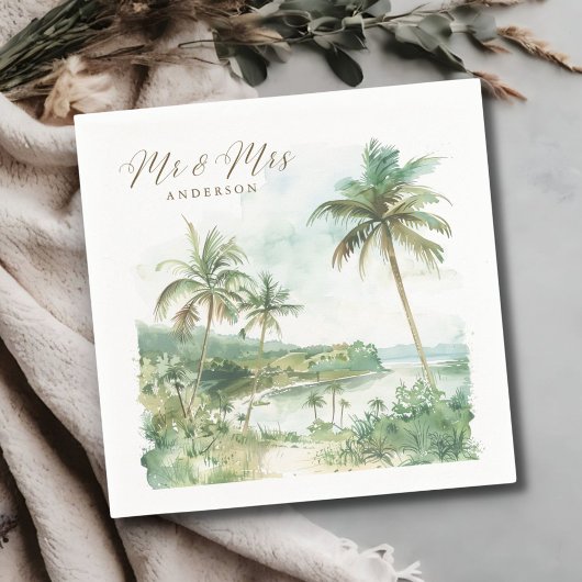 Serviette En Papier Mr and Mrs Elegant Destination Beach Wedding