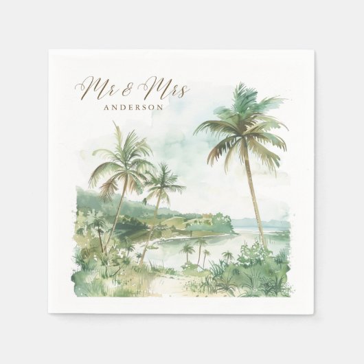 Serviette En Papier Mr and Mrs Elegant Destination Beach Wedding (Devant)