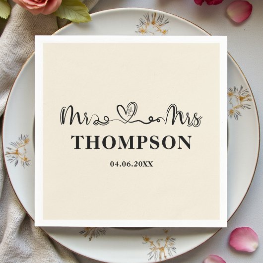 Serviette En Papier Mr and Mrs Elegant Simple | Natural White