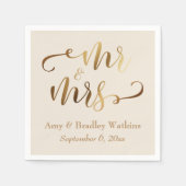 Serviette En Papier "Mr and Mrs" Faux Gold Foil Script sur crème (Devant)