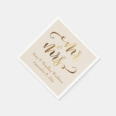 Serviette En Papier "Mr and Mrs" Faux Gold Foil Script sur crème (Coin)