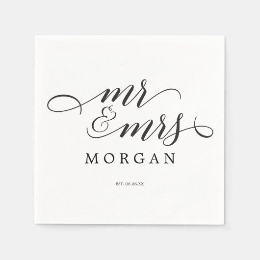 Serviette En Papier Mr & Mrs Classic Script Mariage Cocktail Napkin (Devant)