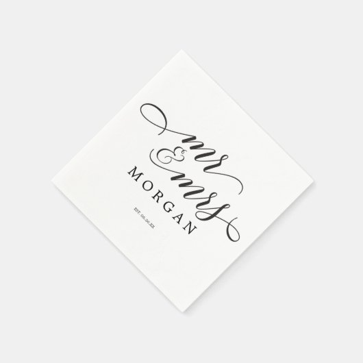 Serviette En Papier Mr & Mrs Classic Script Mariage Cocktail Napkin (Coin)