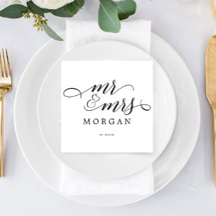 Serviette En Papier Mr & Mrs Classic Script Mariage Cocktail Napkin