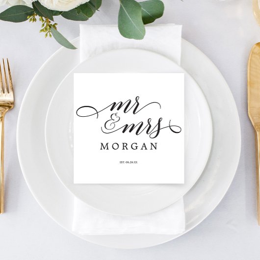 Serviette En Papier Mr & Mrs Classic Script Mariage Cocktail Napkin