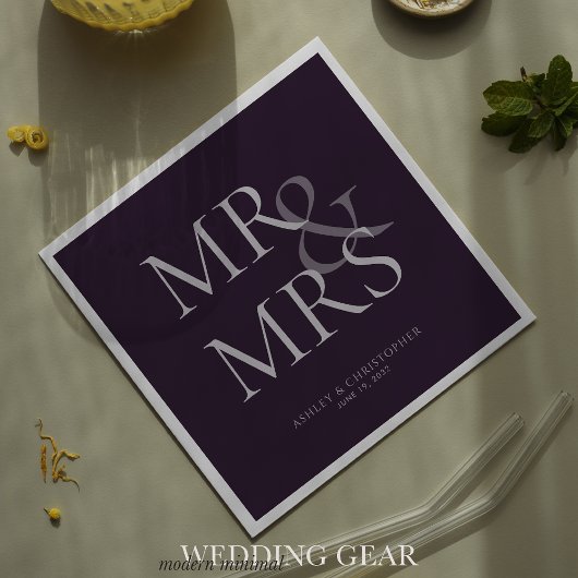 Serviette En Papier MR&MRS. Cocktail minimal typographique violet