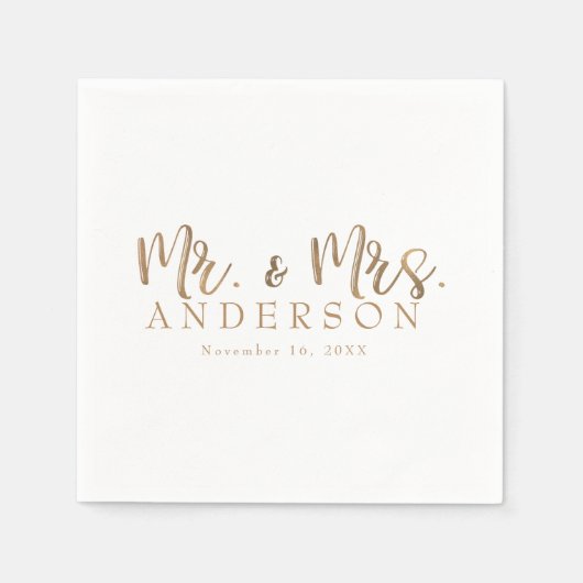 Serviette En Papier MR. & MRS. Gold Script Typographie Moderne Minimal (Devant)
