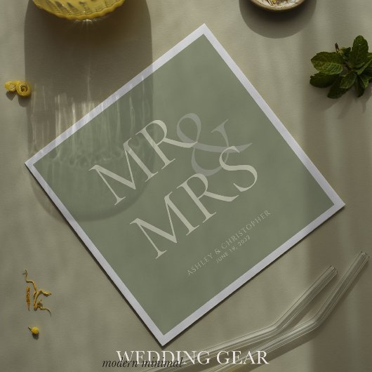 Serviette En Papier MR&MRS Minimal Typographique Vert Sauge Cocktail