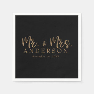 Serviette En Papier MR. & MRS. Or typographie moderne minimaliste