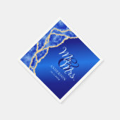Serviette En Papier Mr & Mrs Royal Blue and Gold Agate Mariage élégant (Coin)