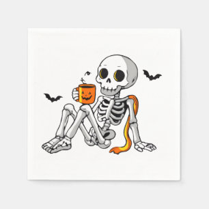 Serviette En Papier Mug Cozy Halloween squelette avec café & chauves-s
