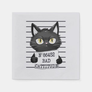 Serviette En Papier Mugshot de chat noir drôle et mignon
