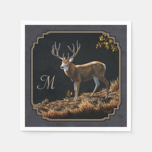 Serviette En Papier Mule Deer Buck Charcoal Gray Monogram (Devant)
