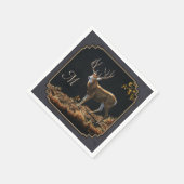 Serviette En Papier Mule Deer Buck Charcoal Gray Monogram (Coin)