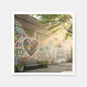 Serviette En Papier Murale de graffiti symbolique de l'humanité sur un