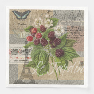 Serviette En Papier Mûres Vintage Collage d'Art Éphemère Français