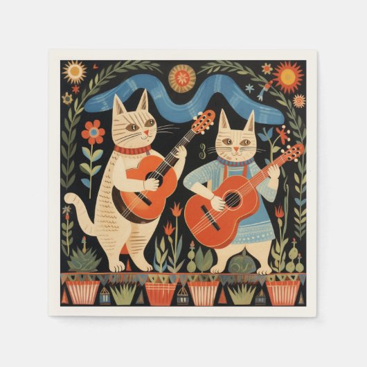 Serviette En Papier Musical Cats Folk Art (Devant)