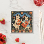 Serviette En Papier Musical Cats Folk Art (En situation)