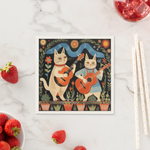 Serviette En Papier Musical Cats Folk Art