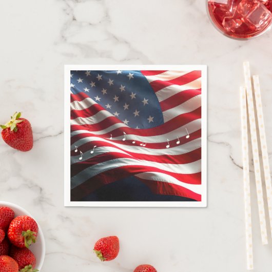 Serviette En Papier Musical Notes Floating On an American Flag (En situation)