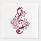 Serviette En Papier Musical treble clef notes with sakura flowers (Devant)