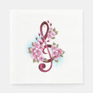 Serviette En Papier Musical treble clef notes with sakura flowers