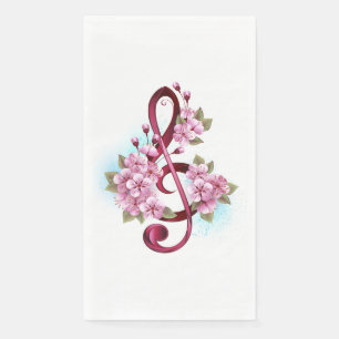 Serviette En Papier Musical treble clef notes with sakura flowers