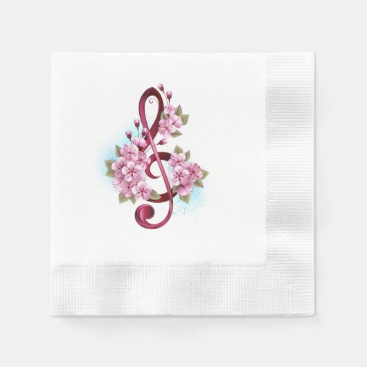 Serviette En Papier Musical treble clef notes with sakura flowers (Devant)