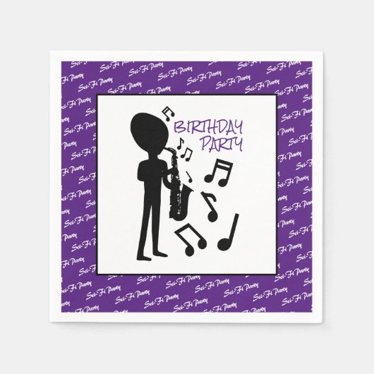 Serviette En Papier Musicien Alien, Anniversaire (Devant)