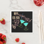 Serviette En Papier Musique bleue et or et cocktails Nouvel An Serviet (En situation)