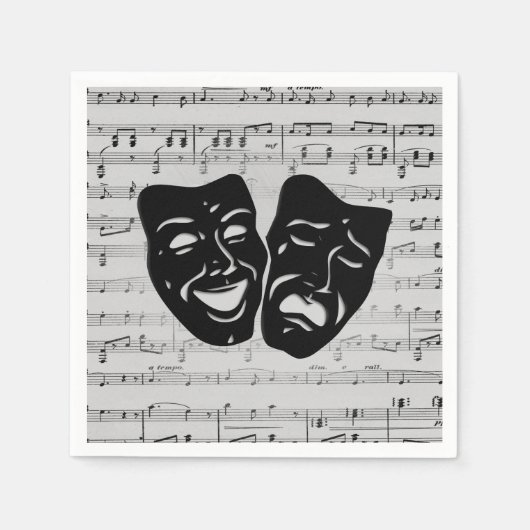 Serviette En Papier Musique d'argent et masques de théâtre (Devant)