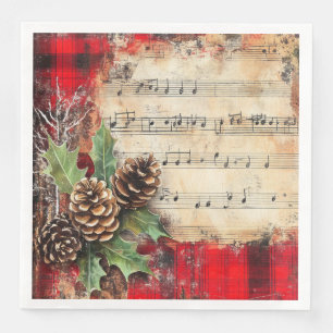 Serviette En Papier Musique de Noël Vintage Cônes de Pin Fêtes de Fin