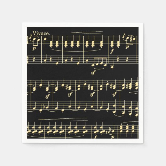 Serviette En Papier Musique d'or en noir (Devant)