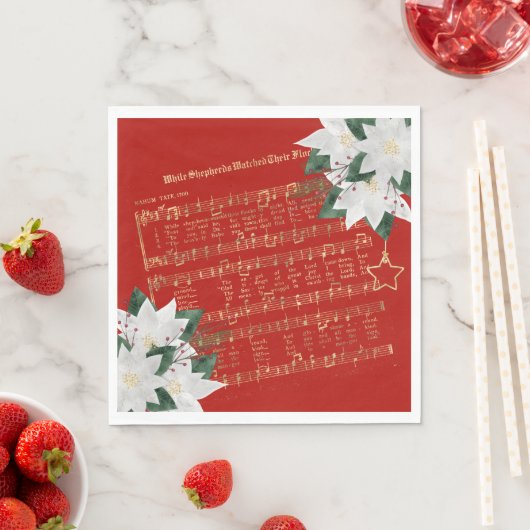 Serviette En Papier Musique Gold White Poinsettia Hymn Noël (En situation)