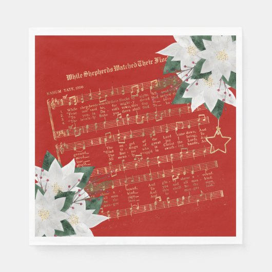 Serviette En Papier Musique Gold White Poinsettia Hymn Noël (Devant)