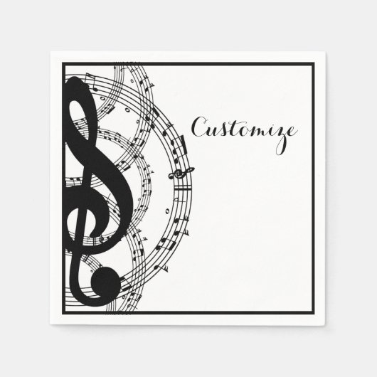 Serviette En Papier Musique noire et blanche 2 serviettes (Devant)