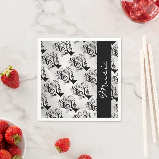 Serviette En Papier Musique noire et blanche Treble Clef Tree Napkins (En situation)