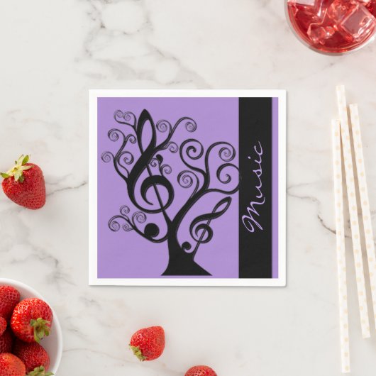 Serviette En Papier Musique noire et violette Arbre Clé Arbre Napkins (En situation)
